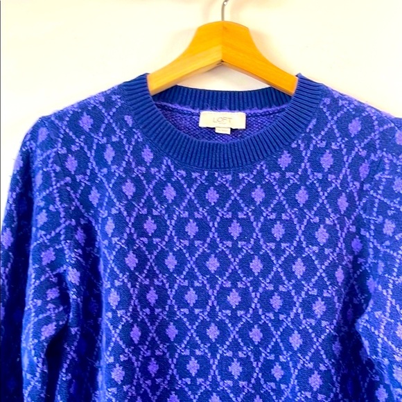 LOFT Purple Crewneck Sweater with Textured Design - Picture 3 of 5